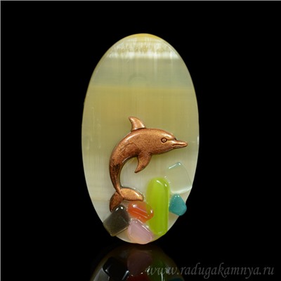 Сувенир магнит, уральские самоцветы "Дельфин" 50*90мм