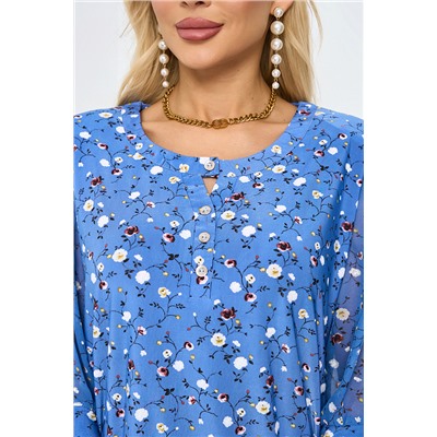 Блузка голубая с цветочным принтом