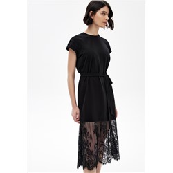 Трикотажное платье с кружевом, цвет черный