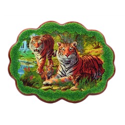 Картина с камнем, пейзаж "Тигры у водопада" горизонтальный 34*26см