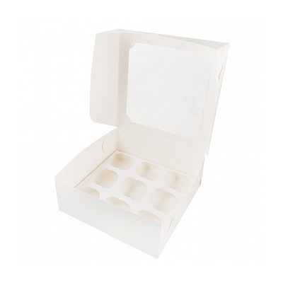 Коробка для 9 капкейков, NEW белая с окном