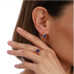 Комплект коллекция "Дубай", покрытие позолота с камнем, цвет синий, серьги, кольцо р-р 18, Е6163, арт.747.684
