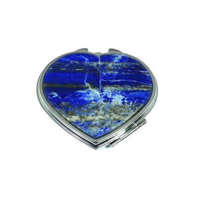 Карманное зеркало "Сердце" с накладкой из лазурита афганского, серебристое
