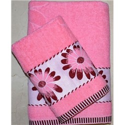 Махровое полотенце "Герберы"-розовый 70*140 см. хлопок 100%