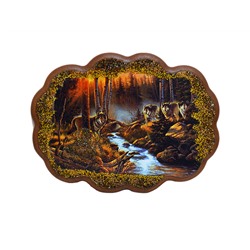 Картина с камнем, пейзаж "4 волка у ручья" горизонтальный 19*25см