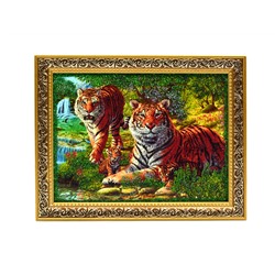 Картина с Тиграми в деревянном багете 23*18см