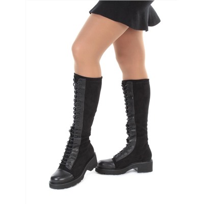 M05 BLACK Ботинки демисезонные женские высокие (натуральная кожа, велюр, байка) размер 36
