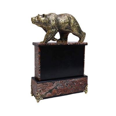 Часы каминные из креноида и долерита с бронзой "Медведь большой" 180*65*270мм.