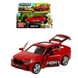 Технопарк. Модель "BMW X6. Мой мир" 12 см, металл двер, багаж, инер, красный арт.X6-12-MW