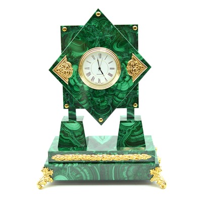 Часы каминные из малахита с бронзой 170*100*225мм