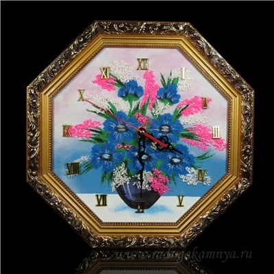 Часы-картина в багете восьмигранные, пейзаж васильки 2 в вазе, 36,5*36,5см
