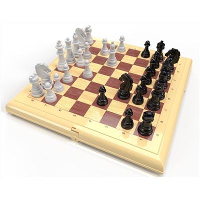 Шахматы в бежевой пластиковой коробке (малые)