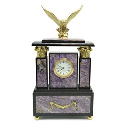 Часы каминные из чароита и долерита "Орёл" 190*90*315мм.