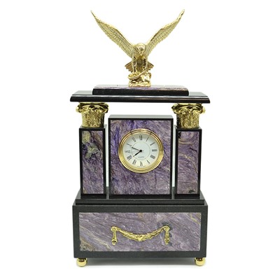 Часы каминные из чароита и долерита "Орёл" 190*90*315мм.