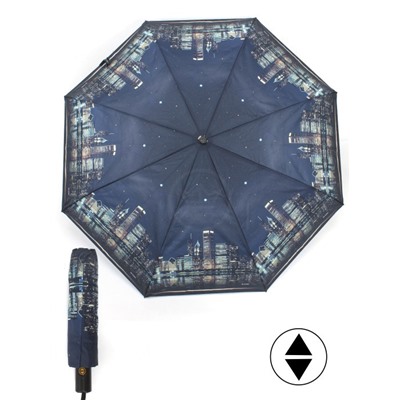 Зонт женский ТриСлона-880/L 3880,  R=55см,  суперавт;  8спиц,  3слож,  синий  (ночной город)  248449
