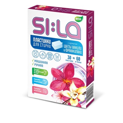 Пластинки для стирки SI:LA ECO с ароматом Цветы ванили и Франжипани, 30шт/уп