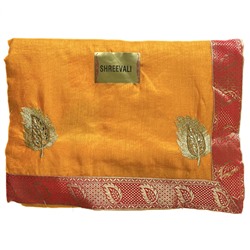 Сари SHREEVALI с каймой и вышивкой, цвет ШАФРАНОВЫЙ (Size: Onesize, с отрезом для блузы), 1 шт.