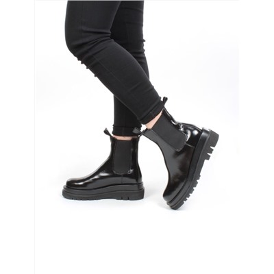 CA114-2 BLACK Ботинки демисезонные женские (натуральная кожа, байка) размер