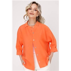 Рубашка льняная оранжевая с рукавом три четверти