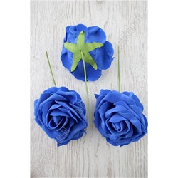 Головки цветов "Роза" 10 см на веточке (24 шт) N46-19, синий