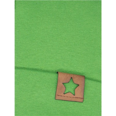 Шапка трикотажная для мальчика с ушками формы лопата, сбоку нашивка звезда, ярко-зеленый