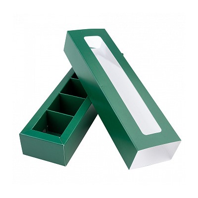 Коробка для 5 конфет с окном 21*5*3 см, Зелёная