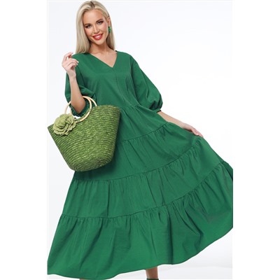 Платье многоярусное зелёное с рукавом три четверти