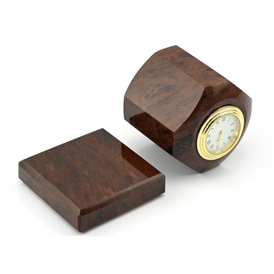 Часы из обсидиана коричневого "Бочка" 70*90*100мм.