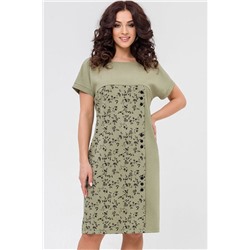 Платье повседневное оливкового цвета с коротким рукавом