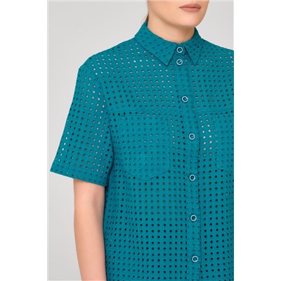 Рубашка из шитья сине-зелёная с накладными карманами