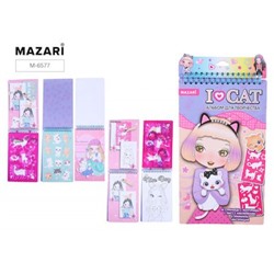 Альбом для детского творчества с наклейками и трафаретами 14х24 см 24 стр. "I LOVE CAT" M-6577 Mazari