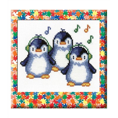 Ракета. Набор для вышивания "Пингвины" арт.720 10 цветов 25х30 см
