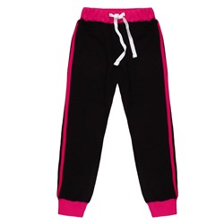 Чёрные спортивные брюки для девочки с малиновыми лампасами 79221-ДС21