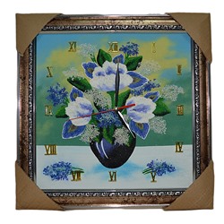 Часы-картина в багете, пейзаж ирисы в вазе, 36,5*36,5см, 600гр
