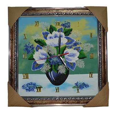 Часы-картина в багете, пейзаж ирисы в вазе, 36,5*36,5см, 600гр