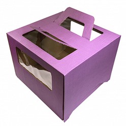 Коробка для торта с ручкой 26*26*20 см (с окнами) Фиолетовая