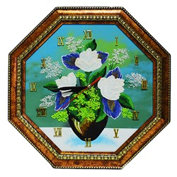 Часы-картина в багете восьмигранные, пейзаж ирисы в вазе, 37*37см, 600гр