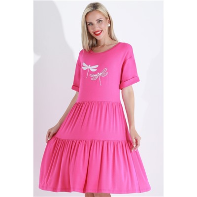 Платье трикотажное ярко-розовое с принтом