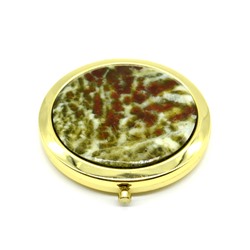 Складное зеркало с камнем офит благородный, круглое, золотистое