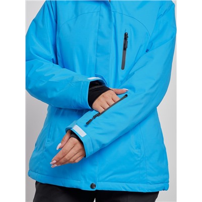 Горнолыжная куртка женская зимняя большого размера синего цвета 3507S