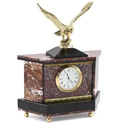 Часы каминные из яшмы и долерита с бронзой "Орёл" 180*60*240мм