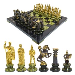 Шахматы подарочные из камня змеевик и бронзы "Римские", 400*400мм.