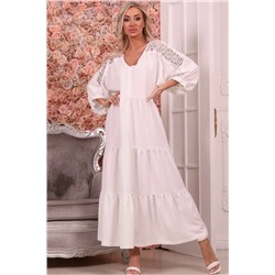 Платье белое длинное с рукавом три четверти