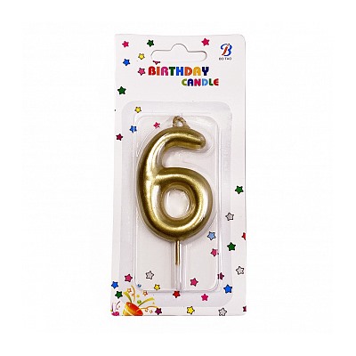 Свеча для торта "Цифра 6", золотая 6 см