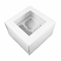 Коробка для 4 капкейков, NEW белая с окном