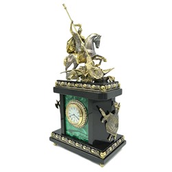 Часы каминные из малахита "Георгий Победоносец" 175*95*400мм