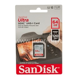 Карта памяти SDXC  64GB SanDisk К10 Ultra UHS-1 120MB/s