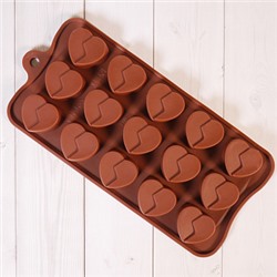 Форма силиконовая для шоколада "Сердце" (молния) 20*10 см, 15 ячеек
