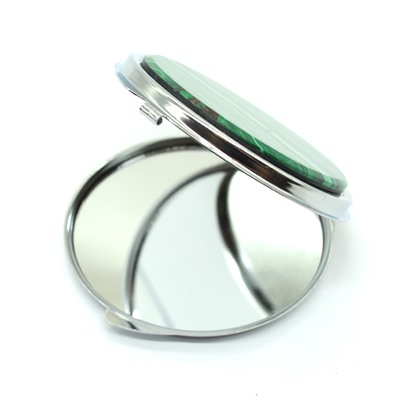 Карманное зеркало с малахитом круглое, серебристое
