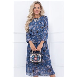 Синее шифоновое платья с цветочным принтом